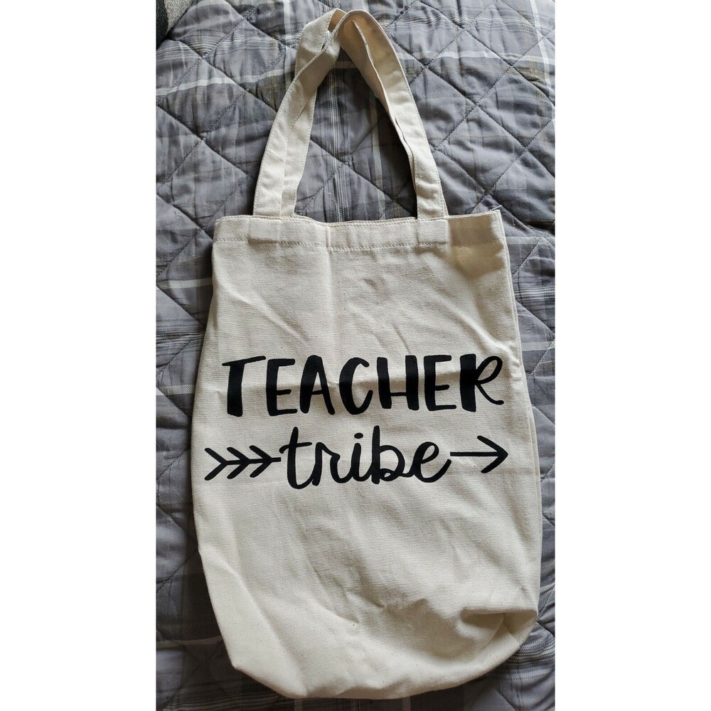 NWOT "Teacher Tribe" Teacher Natural Canvas Tote Bag 12"x 15"x 3" (teacher gift)